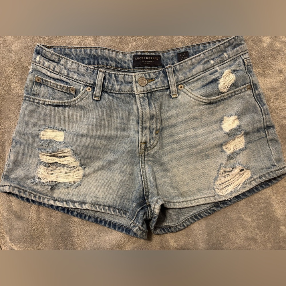 Lucky Brand Stylish Light Blue Distressed Denim Shorts